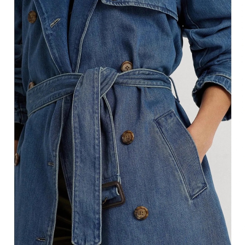 Lauren Ralph Lauren Light Blue Denim Trench Coat 16W - Picture 3 of 14